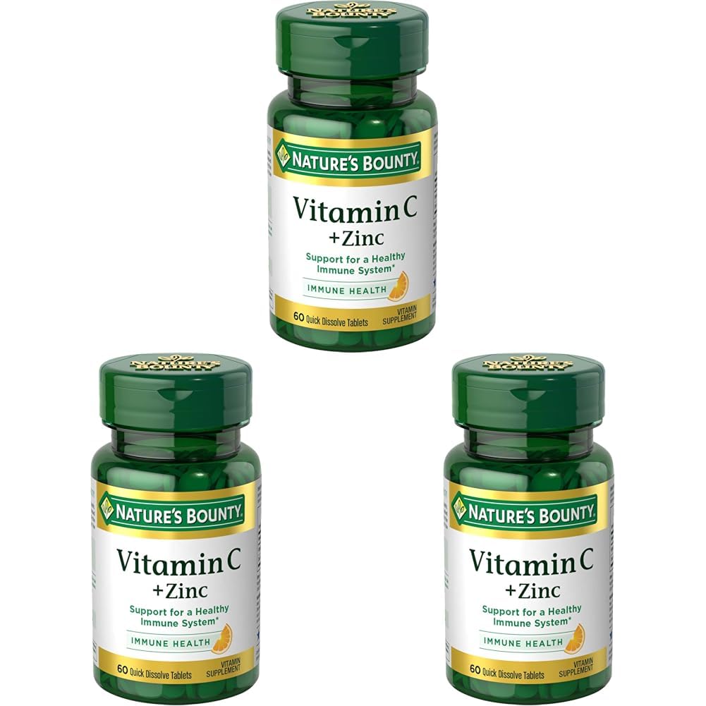 Bounty Vitamina C + Zinc, Suplemento de Vitamina, Apoyo a la Salud Inmune, 60 mg, 60 Tabletas (Pack of 3)