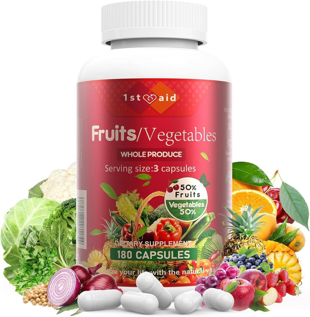 Frutas-Veggies Nutricional-Suplemento Home-Esencial Dietario-Capsules - 180Counto Alimento integral Frutas y Vitaminas vegetales Mezclados Suplementos dietéticos para Unisex