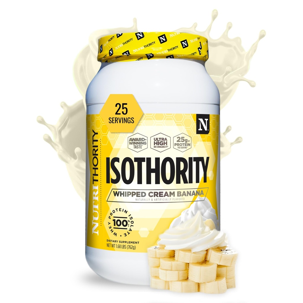 Isothority Whey Protein Isolate, Whipped Cream Banana, 2 lb - Ultra Absorbable Aminoácidos de cadena ramificados (BCAA) Polvo con 25g Proteína por servicio, bajo carbohidrato - Construir músculo &amp; Acelerar recuperación