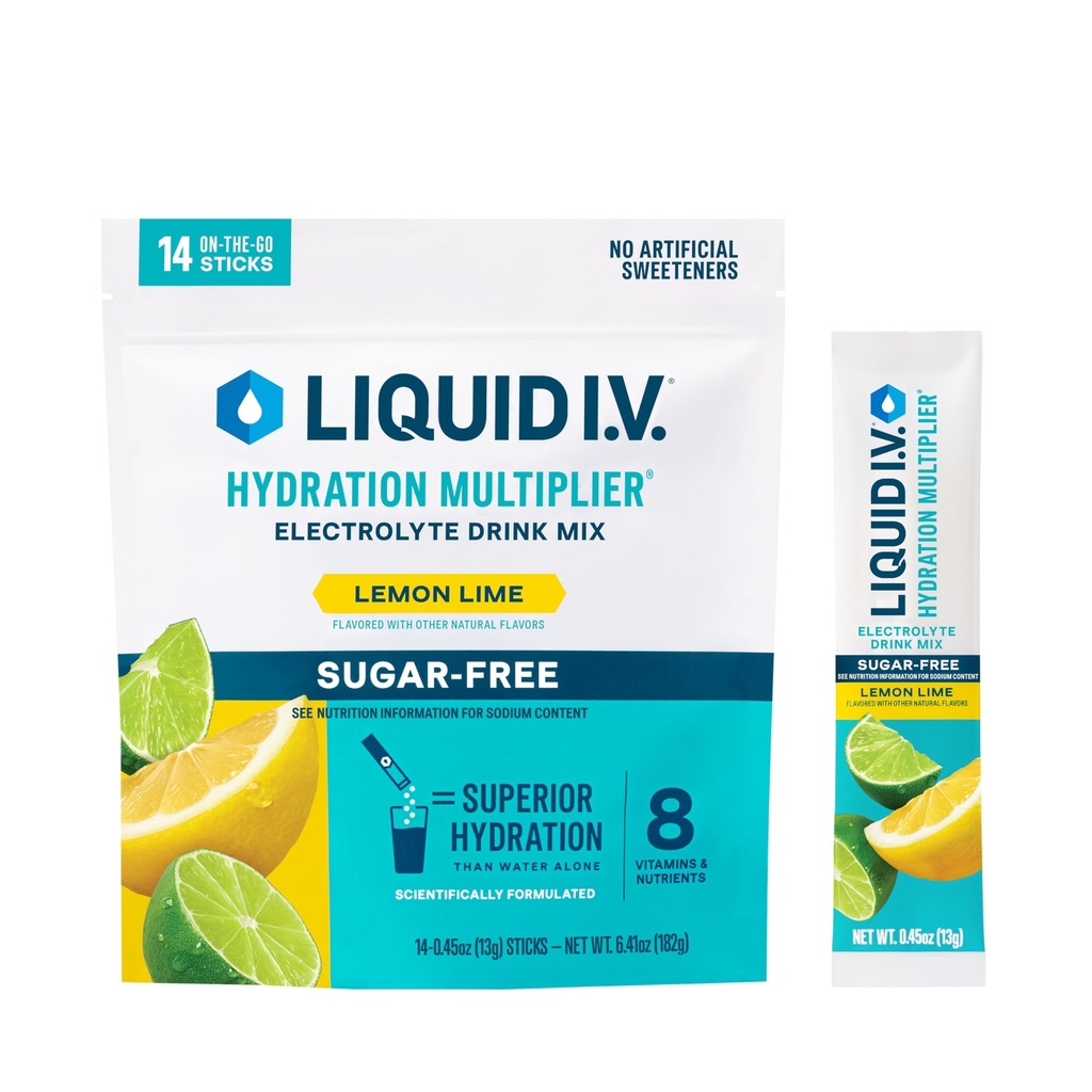 Líquido I.V. Multiplicador de hidratación sin azúcar - Lime de limón TENIDO Electrolyte Powder Drink Mix TENIDO 1 Pack (14 Servimientos)