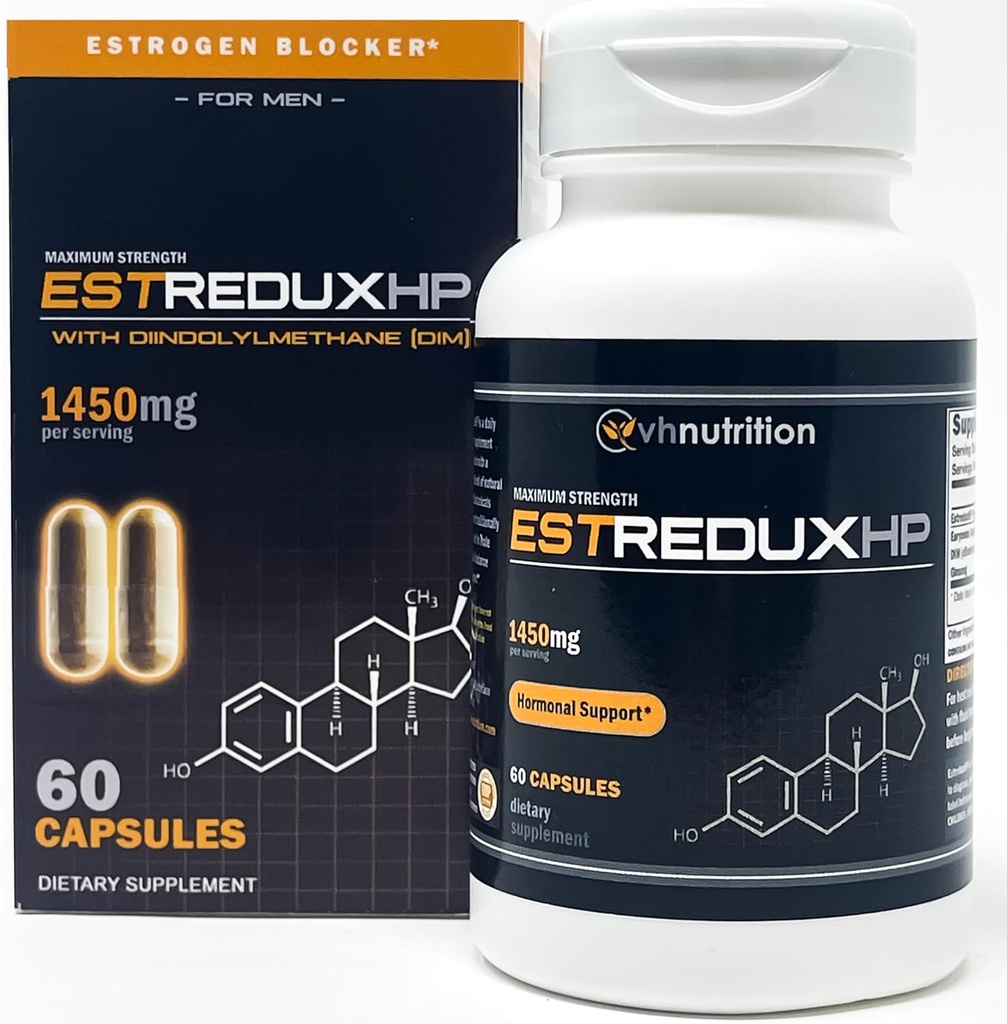 VH Nutrition ESTREDUX HP - with DIM Silencio Estrogen Blocker for Men* Silencio 1450mg de Maximum Strength Hormone Support, Tongkat Ali, Ashwagandha ← 60 Capsules