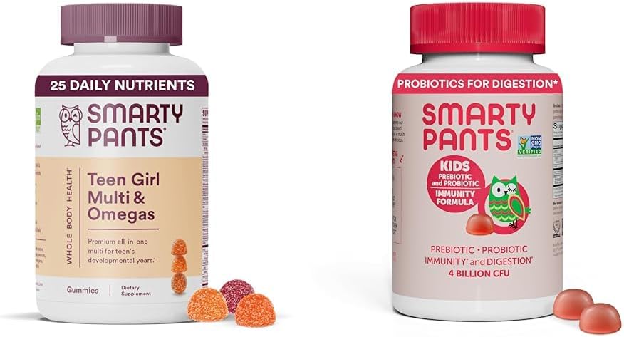 SmartyPants Chica adolescente Multivitamin Gummies: Omega 3 Fish Oil (EPA/DHA), Vitamina D3, C, Vitamina B12 & Kids Probiotics & Probiotics for Digestive Health
