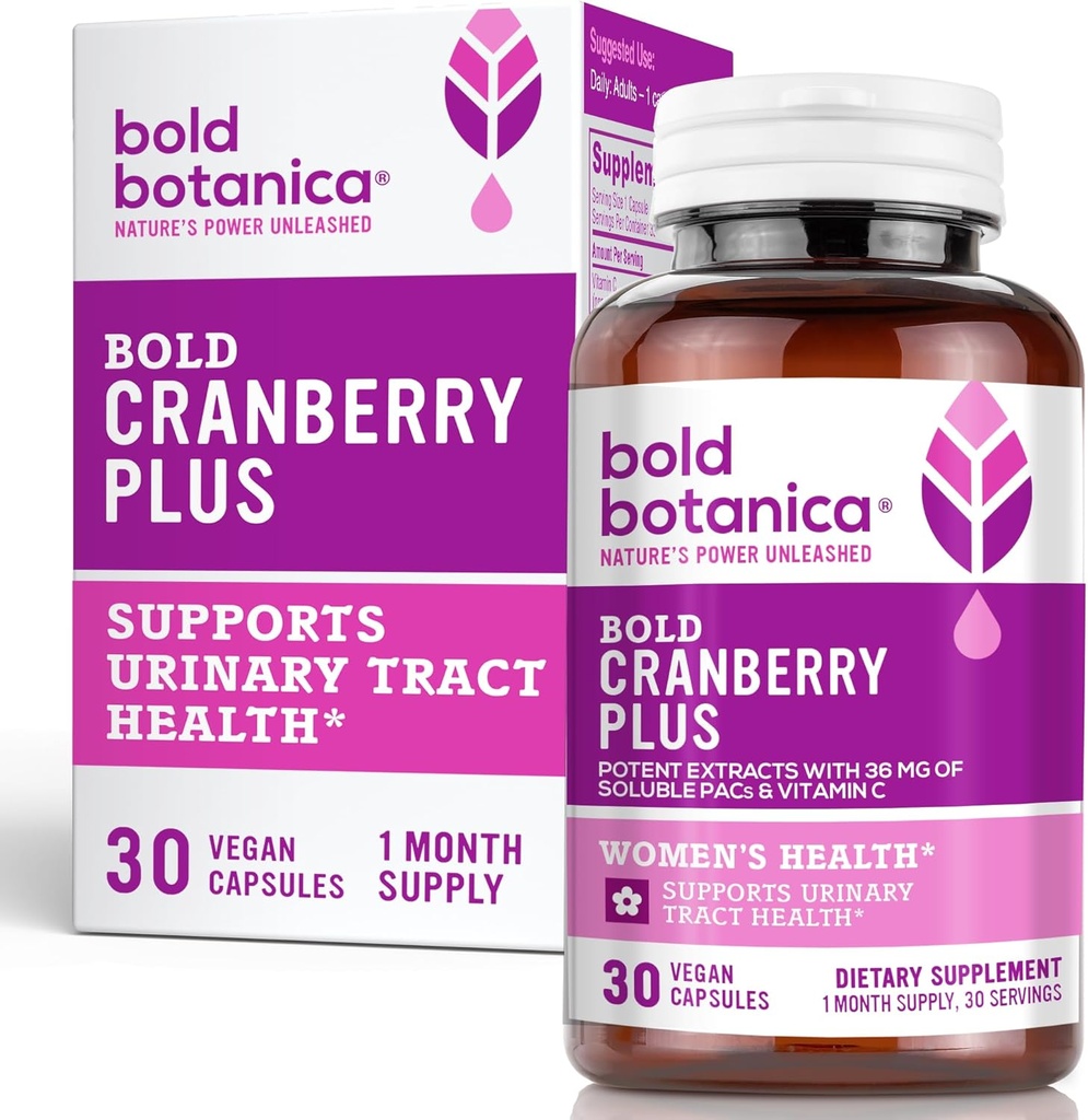 Bold Cranberry Plus – 36 mg PAC – 100% Soluble PAC– UTI UTI Apoyo a las píldoras de arándano para hombres de mujeres con no GMO Vitamina C – 30 cápsulas veganos