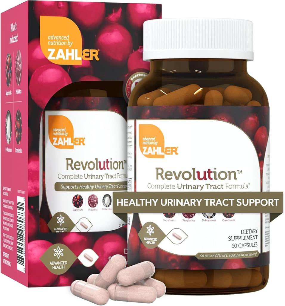 Zahler Revolution - Mujeres Completas Urinary Tract Health Fórmula con Probióticos - UTI Pills - 1200mg D-Mannose and Cranberry Supplement - Urinary Tract Infection Support for Women (60 Capsules)