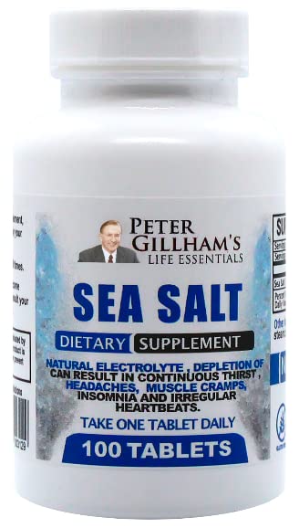 Peter's Choice Sea Salt Sodium Chloride 450mg, 100 Tablets, Electrolyte Support & Balance, Athletic Post Workout Rehydration & Recovery. Ayuda meteorológica caliente. Prevenga la deshidratación " calambres. Made in USA