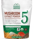 VIGOROUS MOUNTAINS Suplemento de polvo de hongos orgánicos - USDA Certified, Lions Mane & Reishi para soporte inmunitario, Brain Focus, Vegan, Mixes instantáneamente en café " Smoothies (100g)