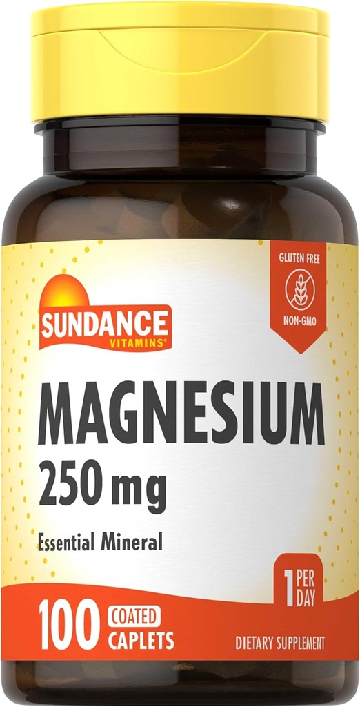 Sundance Magnesium Supplement TEN 250mg TENER 100 Caplets ANTE Fórmula Mineral Esencial Silencio Vegetariano, No-GMO, " Gluten Free