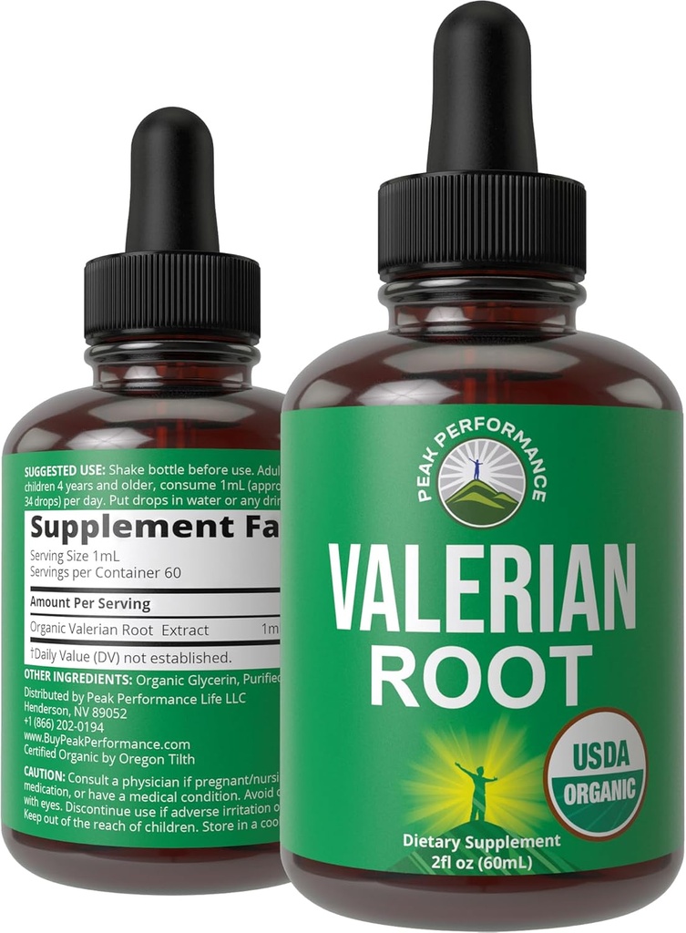 USDA Organic Valerian Root Liquid Drops Suplemento. Extracto vegano Tintura para la relajación, el sueño, la calma. Gran alternativa a las cápsulas valerianas. Cero Azúcar, Suplementos Gratuitos para Mujeres y Hombres