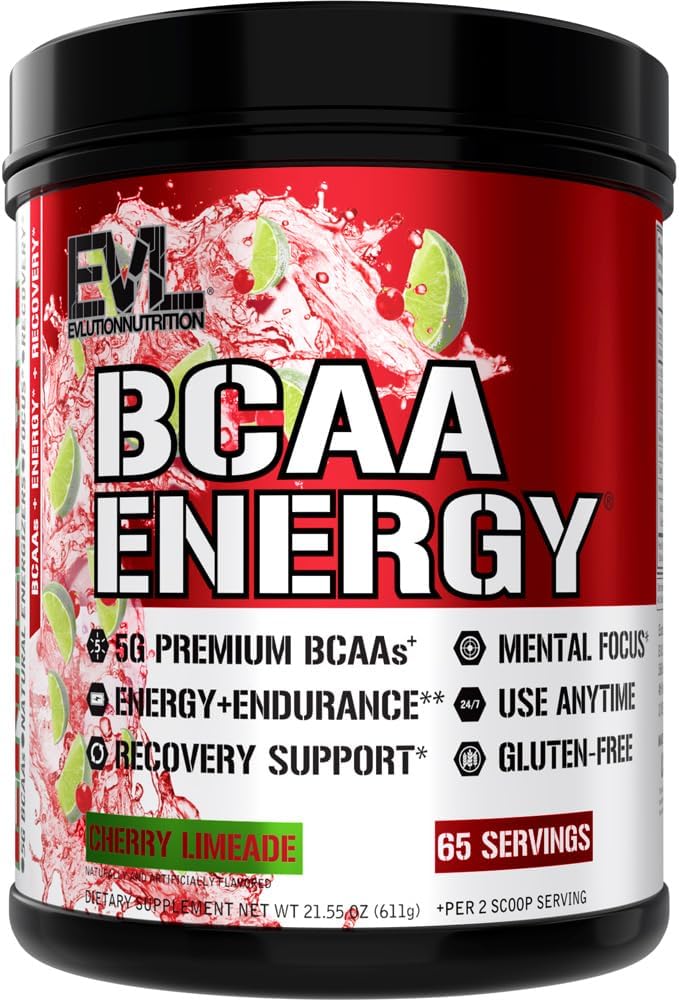 EVL BCAAs Aminoácidos Polvo - BCAA Energy Pre Workout Powder for Muscle Recovery Lean Growth and Endurance - Rehidrating Post Workout Recovery Drink with Natural Caffeine - Cherry Limeade
