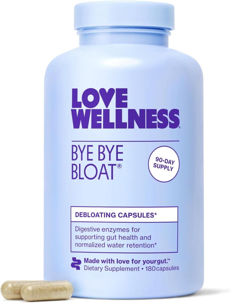 Love Wellness Bye Bloat, Digestive Enzymes ¦ Bloating Relief for Women  Ayuda Reducir Gas Relief & Water Retention ¦ Apoya Digestive Health with Fenugreek & Dandelion ← 180 Count