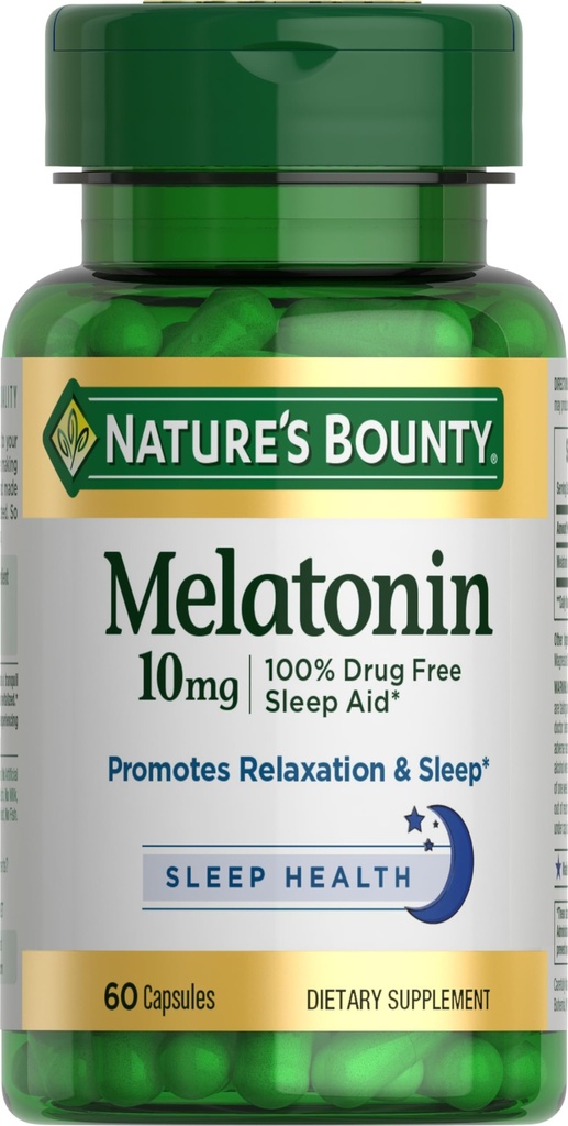 Bounty Melatonin de la naturaleza, 100% Drug-Free Sleep Aid, Suplemento dietético, 10 mg, 60 Con