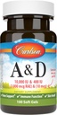 Carlson - A & D, 10000 UI (3000 mcg RAE) Vitamina A, 400 UI (10 mcg) Vitamina D3, soporte de visión, salud de la piel, 100 geles blandos