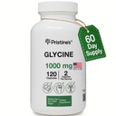 Glicina de PRISTINE 1000MG Aminoácidos Apoyo al sueño Suplemento cápsulas - 60 días de suministro - recuperación muscular, Collagen &amp; Kidney Support Suplemento - Vegan, No GMO, Gluten Free