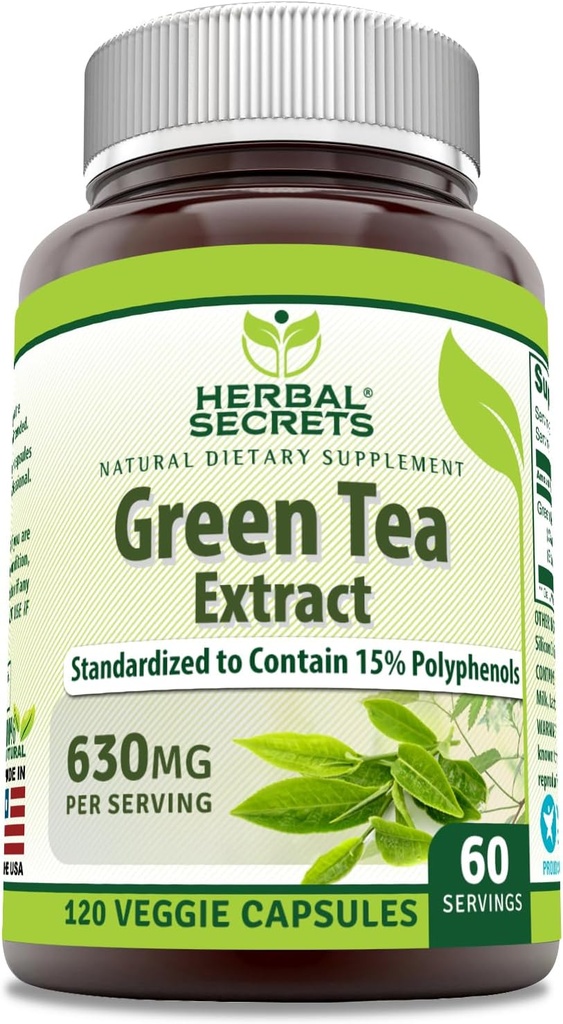 Herbal Secrets Green Tea Extract 630 Mg Por Serving Silencio Veggie Capsule Suplemento Silencio No-GMO Silencio Gluten Free Silencio Made in USA (1 Pack, 120 Cuenta)