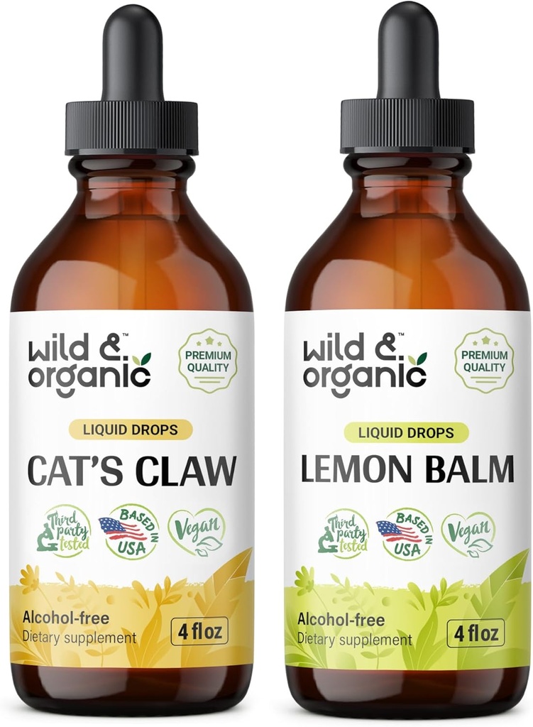 Wild & Organic Cuerda de gato Tintura 4 fl oz & Lemon Balm Tincture 4 fl oz