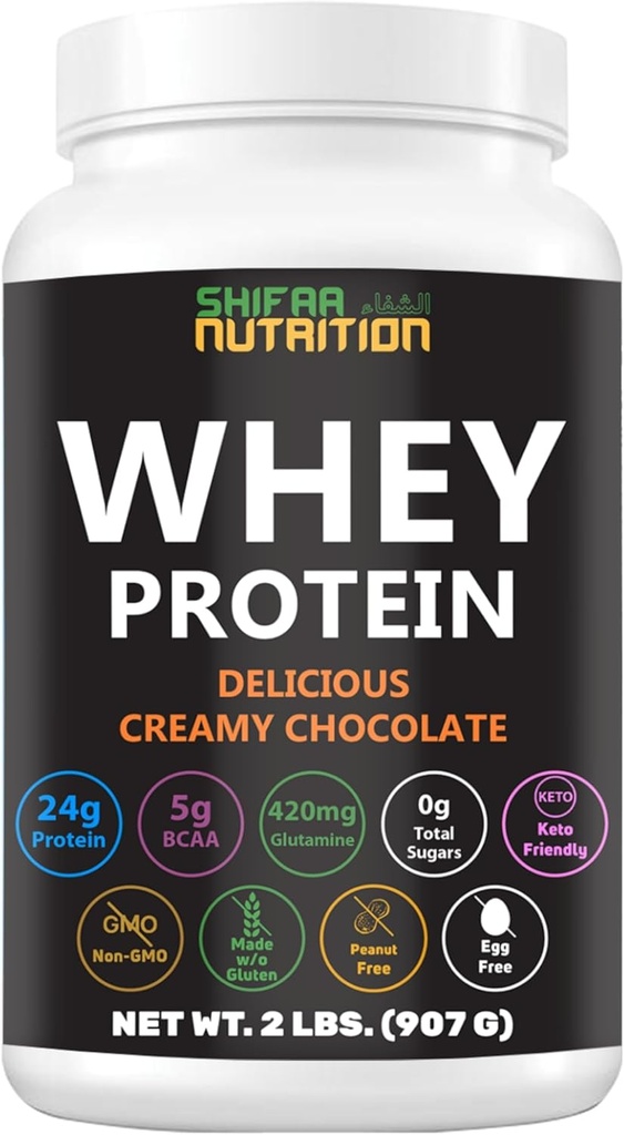 2 Lbs Halal Whey Protein Powder Creamy Chocolate. 24g Protein, 5g BCAAs & 420mg Glutamine. para la construcción de músculos magros & Recuperación. Libre de azúcar, Keto-Friendly, Sin gluten, No GMO