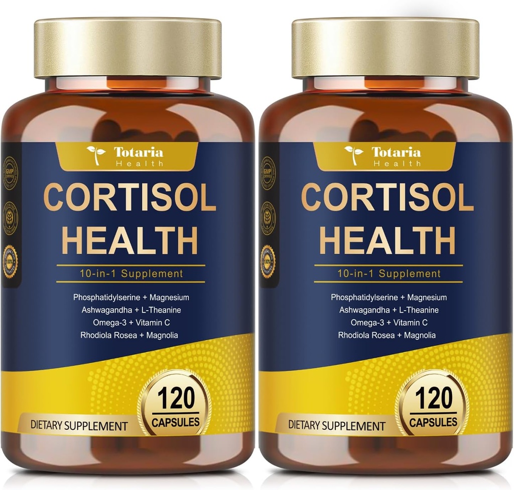 Cortisol Suplemento con Ashwagandha,Magnesium,Rhodiola Rosea,L Theanine,Hormone Balance for Women Mood, Focus, Sleep Support 120 Vegan Capsules (Pack of 2)