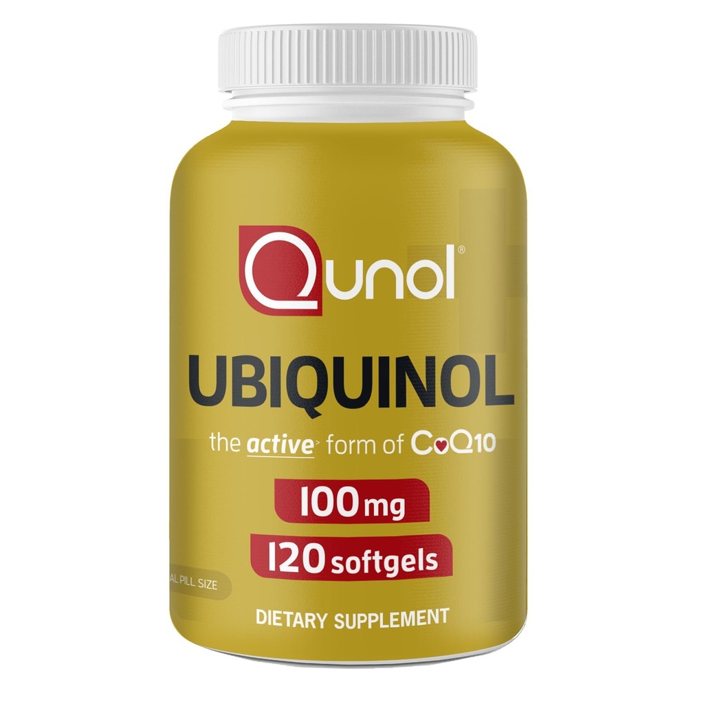 Qunol 100mg Ubiquinol, potente antioxidante para el corazón & Vascular salud, esencial para la producción de energía, suplemento natural Forma activa de Coq10, 120 Conde