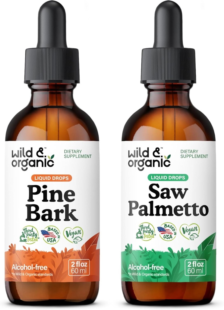 Wild & Organic Pine Bark Tincture 2 fl oz & Saw Palmetto Tintura 2 fl oz