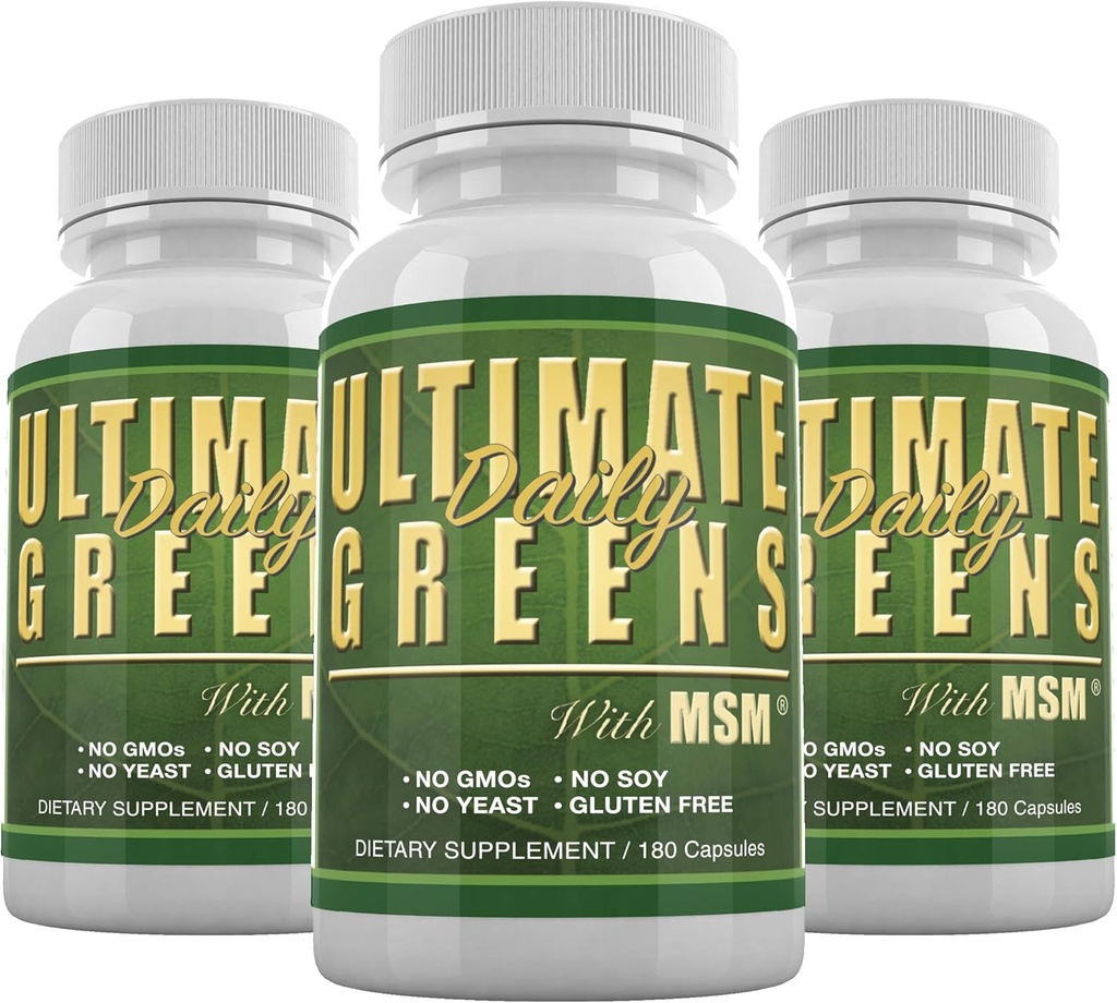 Ultimate Greens con MSM 1925 mg 540 capsules Vegan Friendly No GMO Gluten o Soy
