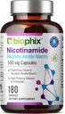 biofijo B-3 Nicotinamida 500 mg 180 Caps - Niacina Niacina libre de fluido natural Fórmula - Apoyo a la salud celular de la piel