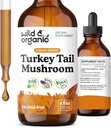 Wild & Organic Turquía Tail Mushroom Tintura - Immune Support Drops with Turkey Tail Extract - Liquid Mushroom Supplement for Gut Support - Vegan, Sugar & Alcohol-Free - 4 fl oz