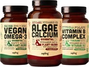 Algae Calcium & Vegan Omega 3 & Vitamina B Complex Bundle - Calcium Supplement from Red Algae, Plant Based DHA & EPA Fatty Acids, Essential B Vitamins
