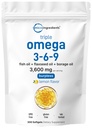 Ultra Omega 3-6-9 3600mg Por Serving, 300 Burpless Softgels  Lemon Flavor – Blend of Fish, Flaxseed, Borage Oils ← Bioavailable Source, Non-GMO, No Gluten, Mercury Free