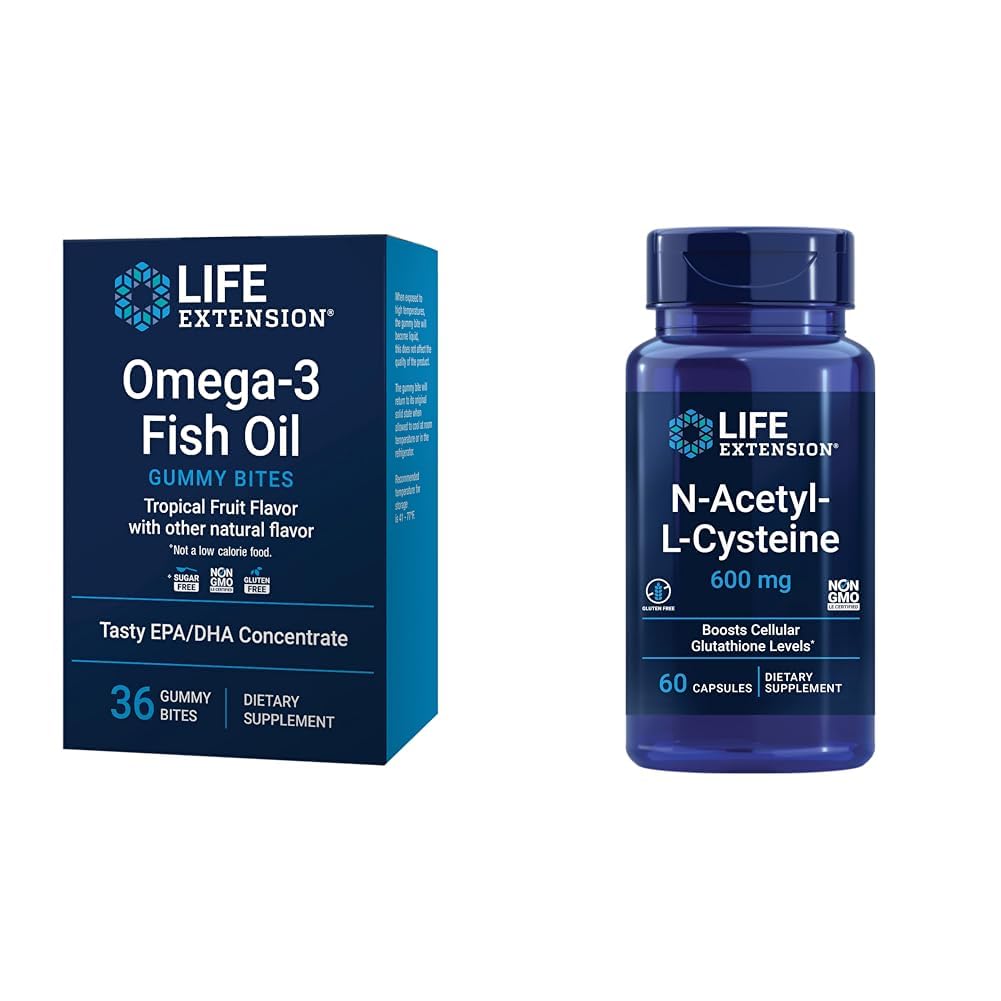 Life Extension Omega-3 Fish Oil Gummy Bites y N-Acetyl-L-Cysteine Immune &amp; Respiratory Support