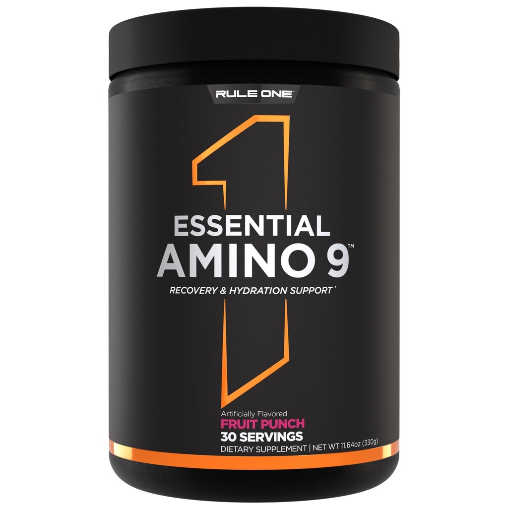 Regla 1 Proteínas Amino esencial 9 – Recuperación & Hydration Support with 7.5g of Essential Amino Acids + Electrolytes (30 Servings, Fruit Punch)