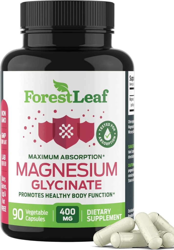 Puro Magnesio Glycinate 400mg Serving - Alta Absorción Magnesio Glycinate - Mag Bisglycinate for Stress, Bones, Muscles, Nerves, Relax & Heart Healt - 90 cápsulas