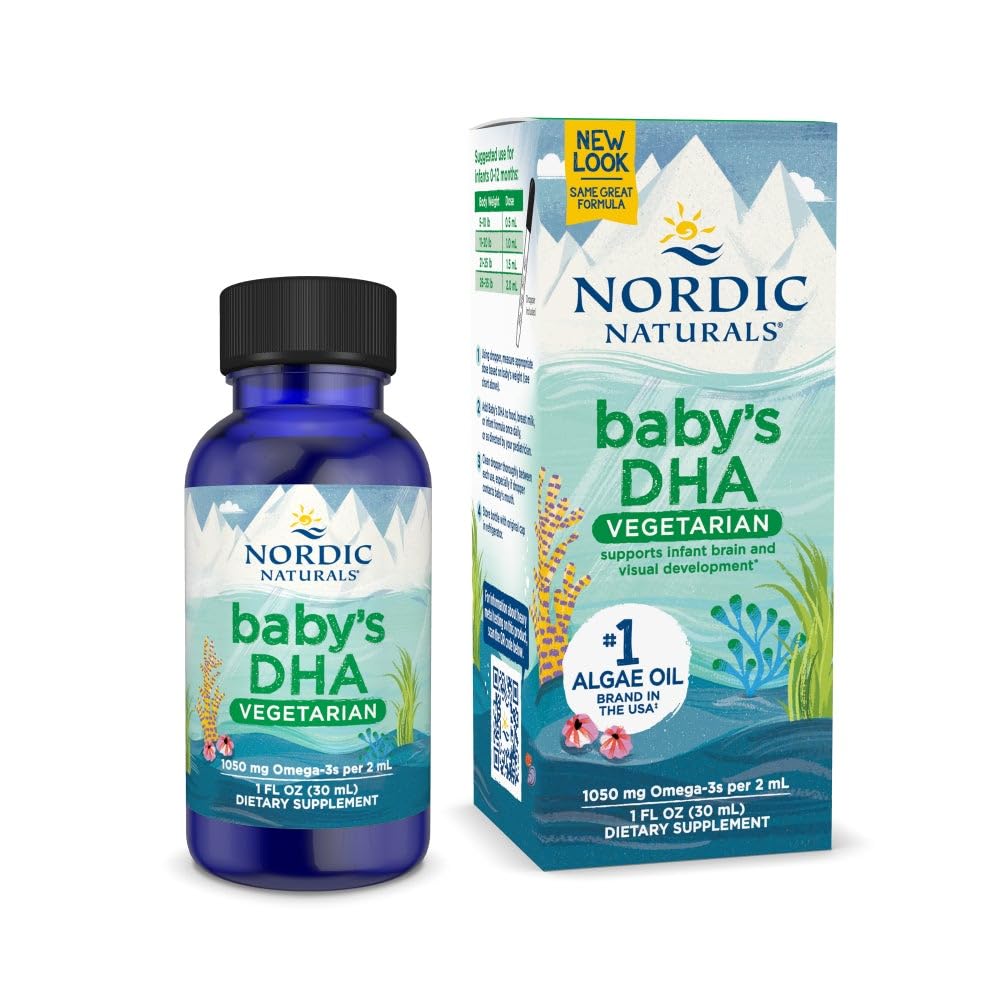 Nordic Naturals Baby’s DHA Vegetarian, Desflavorado - 1050 mg Plant-Based Omega-3-1 oz - Apoya Brain & Vision Development in Babies - Non-GMO, Vegan - 15 Servimientos