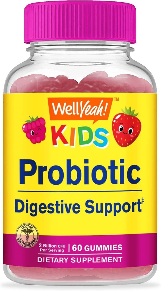 WellSi Kids Probiotic Gummies - Asistencia Digestiva, Gut Health, Immune Support Gummy - Probióticos para la Salud Digestiva - Vegan, Gluten Gratis - 60 Gummies