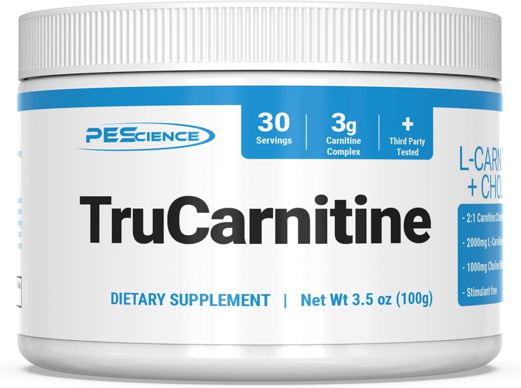 PEScience TruCarnitine, L-Carnitine-L-Tartrate, Fórmula de Absorción Superior con Choline, 30 Servir, 3000 mg