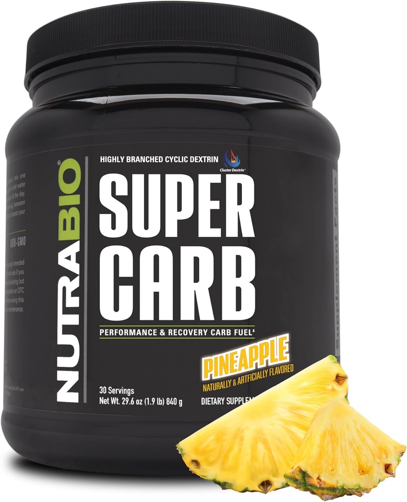 NutraBio Super Carb, Polvo de Carbohidratos con Electrolitos de Dextrin de Cluster, Pineapple, 30 Sv