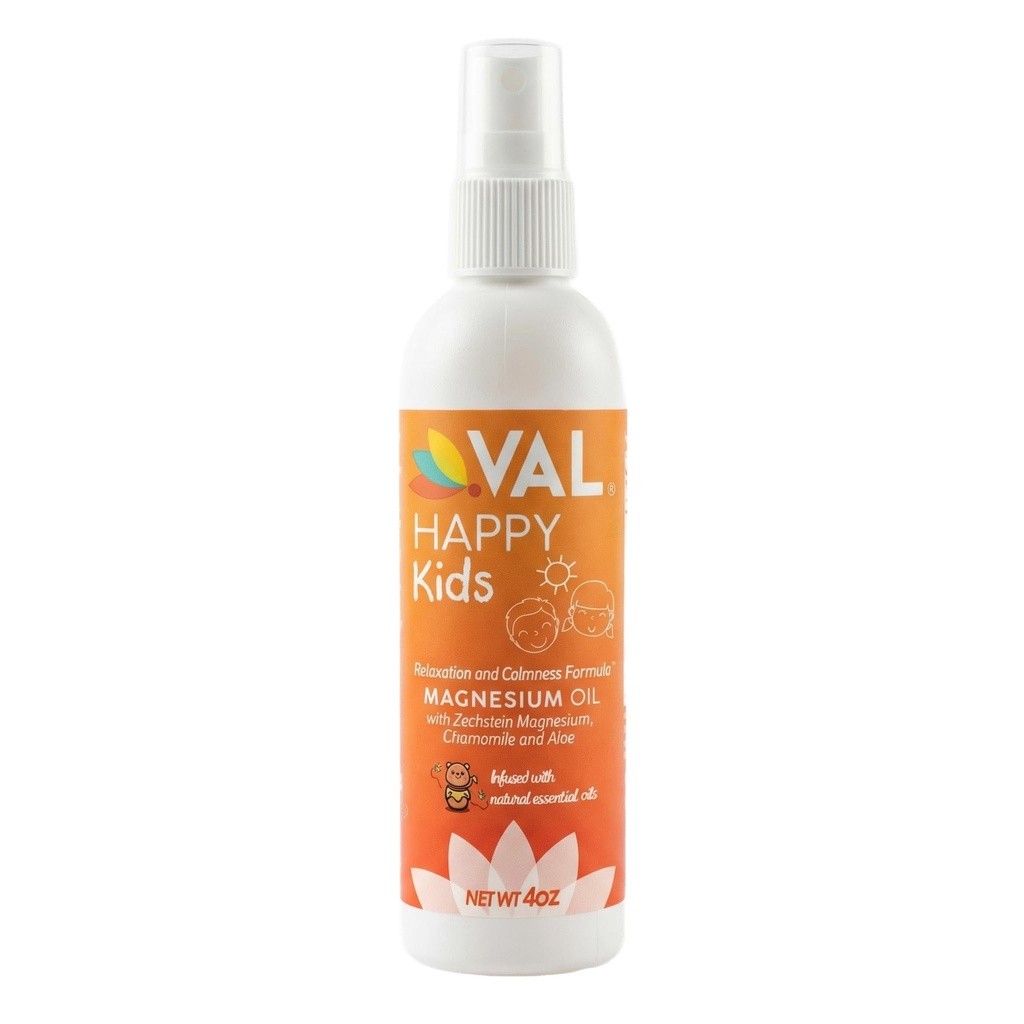 VAL Kids Magnesium Oil Spray – Natural Bedtime Calm &amp; Mood Support ← Zechstein Magnesium, Chamomile &amp; Aloe ← No Itch ← Fast-Absorbing TEN Made in USA TEN 4oz