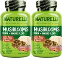NATURELO Suplemento de la seta – Cerebro & Immune Health Blend with Lion’s Mane, Reishi, Turquía Tail – 90 Vegan Friendly Capsules (Pack of 2)