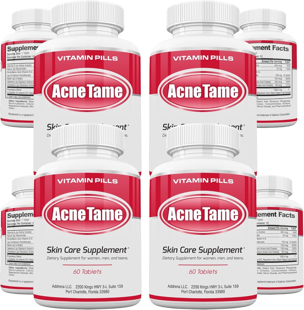 Píldoras de acné Suplemento- Vitaminas de piel clara Píldora para el tratamiento de la piel oleaginosa, Blemishes hormonales, Anti Spots & Cystic Acnes Suplementos para Mujeres, Hombres, Adolescentes & Adultos- 240 Tabletas orales