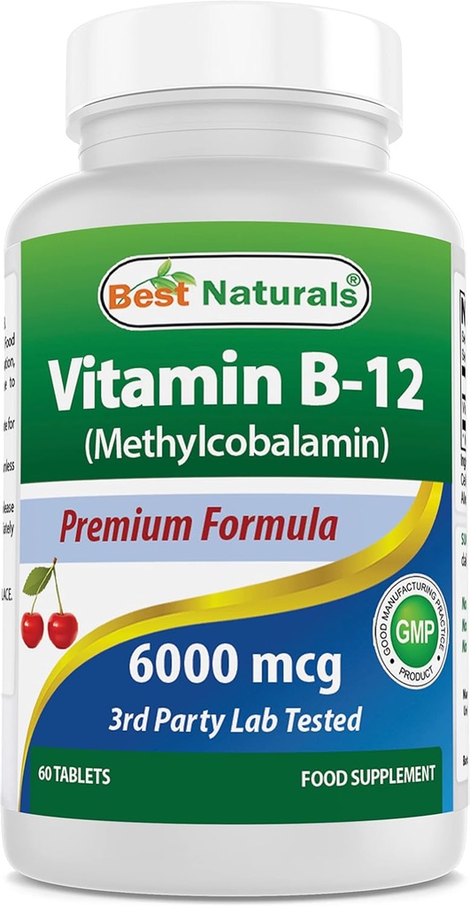 Mejores Naturales Vitamina B-12 como Metilcobalamina (Metil B12), 6000 mcg Tablet, 60 Cuenta