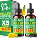 5-in-1 Mullein Chlorophyll Drops for Lungs Pack 2, 93,000MG Active with Elderberry, Marshmallow Root & Quercetin - Suplemento herbal, 2 Fl Oz