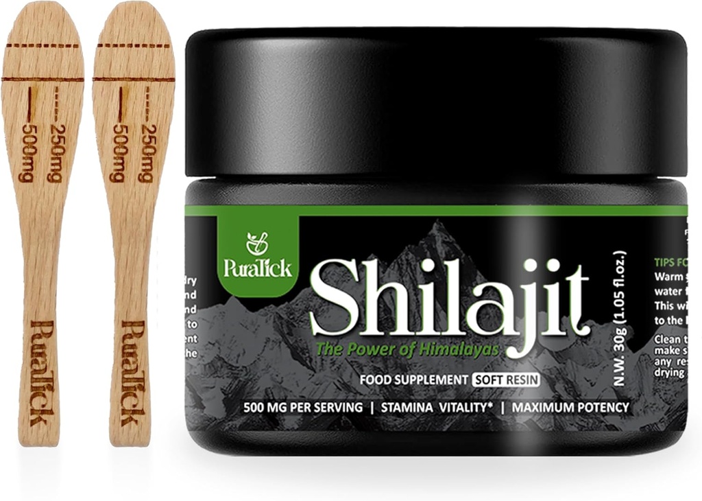 Shilajit Resin Organic 30g tención 500mg A+ Grado Pure Himalayan Shilajit Suplemento Contiene Ácido Fulvico & 85+ Trace Minerals ♦ 100% Puro Natural Blend for Boost Energy, Immunity, Brain Power - 30 Grams