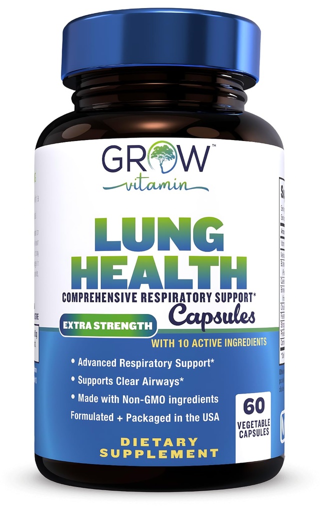 cultivar vitamina Lung Health, Respiratory Support Suplemento, Lung Health Extra Strength Support, Lung Cleanse Formula con vitamina C para apoyar el sistema bronquial, Respiración Clear Airways - 60 cápsulas