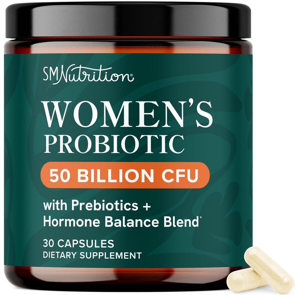 Probióticos para Mujeres ← 50 Billones CFU para Vaginal, pH Balance &amp; Digestive Health Support ← Probióticos femeninos con Prebióticos &amp; Hormon Balance Blend  durable Shelf Stable TEN Vegan, Gluten-Free TEN 30 Ct
