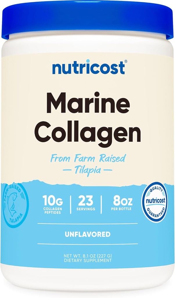 Nutricost Marine Collagen Powder Pescado de origen sostenible (8 oz) - 23 Serviciones, 9 G Protein Per Serving, Non-GMO, GMP Cumple