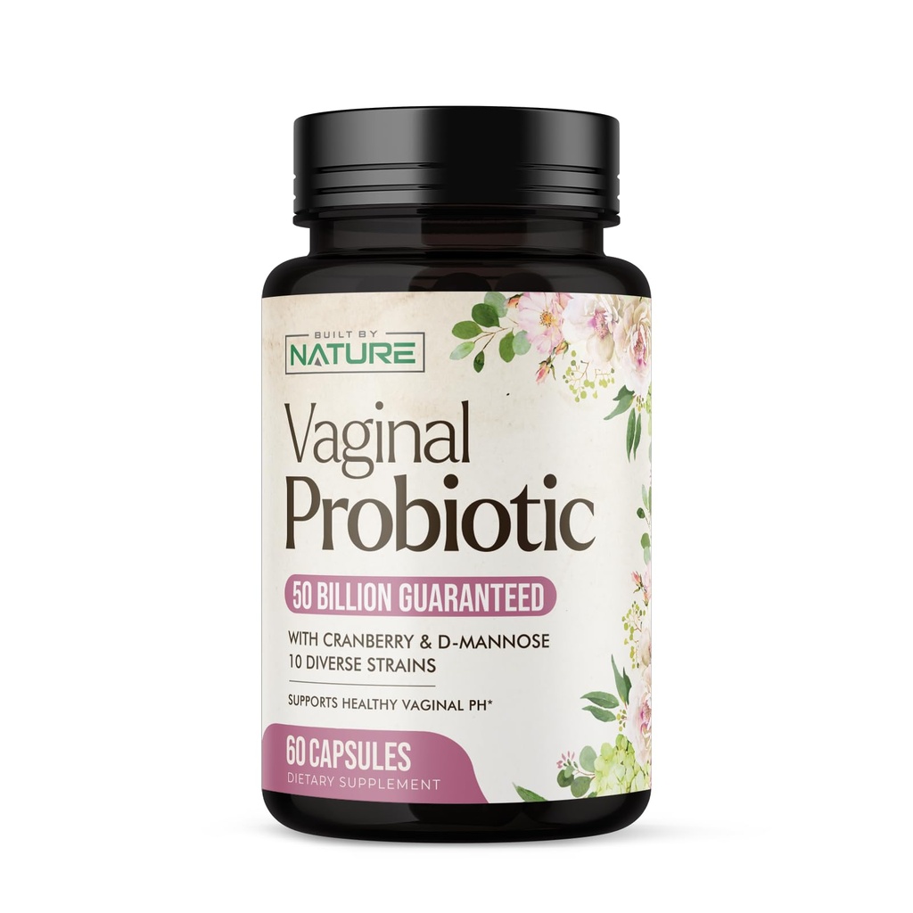 Construido por Probióticos Naturales Vaginales para Mujeres – pH Balance " Salud Femenina con Prebióticos, Lactobacillus " Extracto de Arándano – 50 millones de CFU – Apoyo UT, Odor Vaginal " Flora – 60 cápsulas