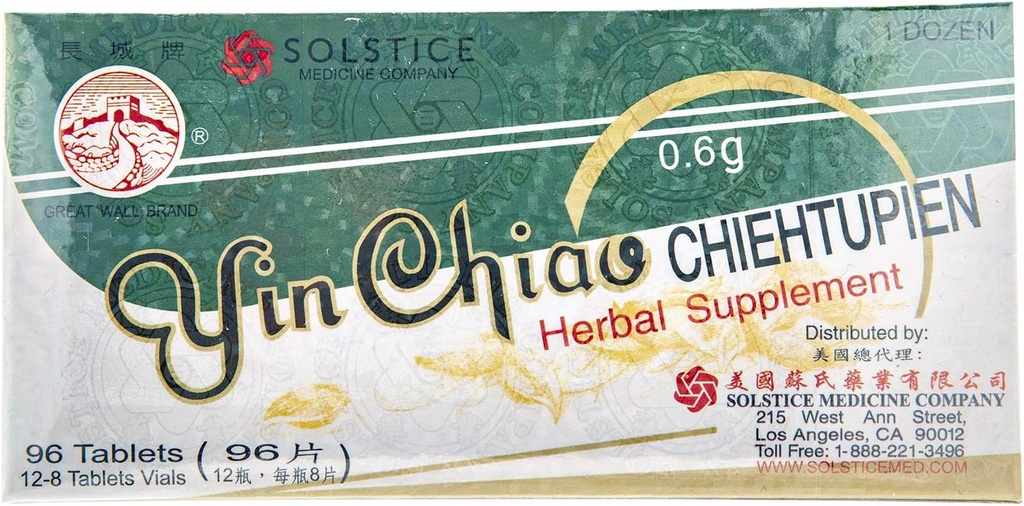 YIN CHIAO CHIEH TU PIEN - Suplemento herbal para el apoyo respiratorio (1 Caja, 96 Tablas)