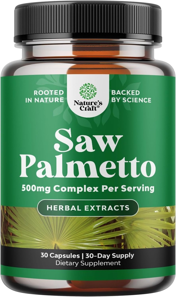 Extra Strength Saw Palmetto Extract - Advanced Herbal Complex for Hair Health and Urinary Support with Plant Sterols & Flavonoids - Suplemento de hierbas con 500 mg por servicio - 30 cápsulas