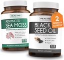 Black Seed Oil & Irish Sea Moss (2-Month Supply) - Wellness Duo Bundle of Black Seed Oil (120 Capsules) Cold-Presed Nigella Sativa & Irish Sea Moss (120 cápsulas) con Bioperine y Bladderwrack