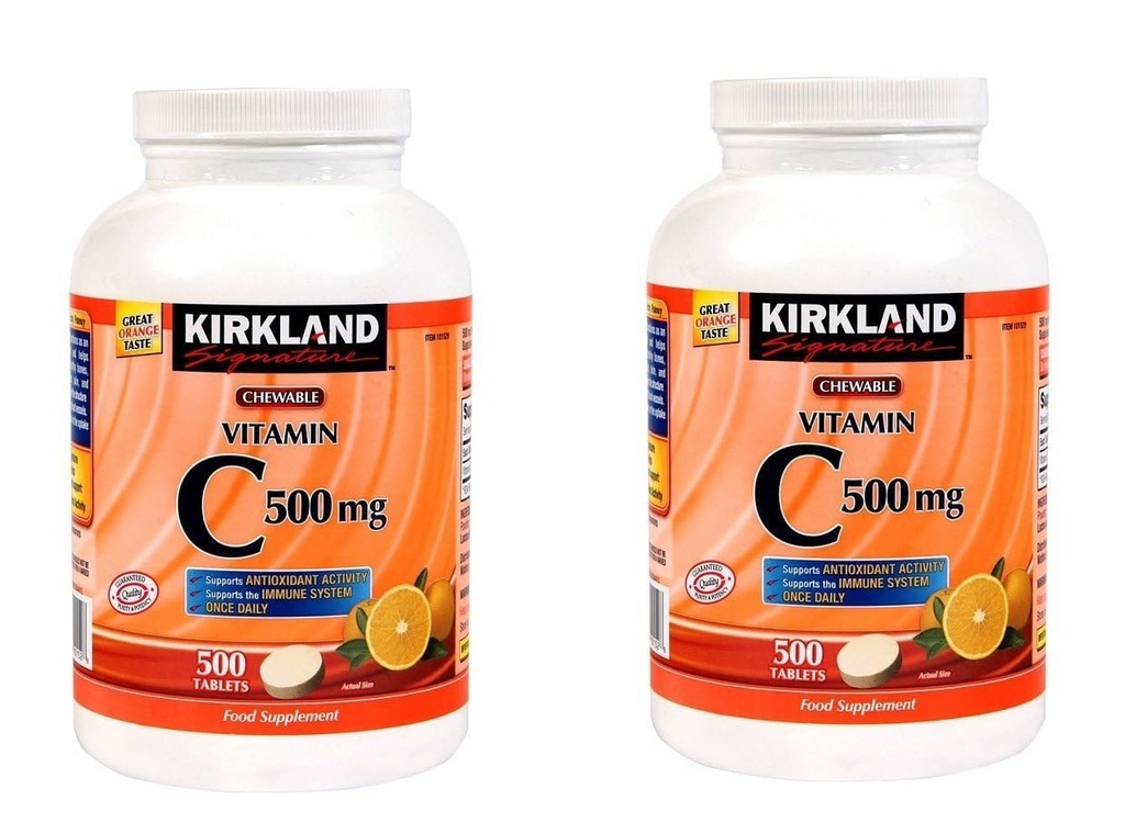 Kirkland Vitamina C (500 mg), Tangy Orange, Chewable Tablets, 500 Cuenta (Pack de 2)