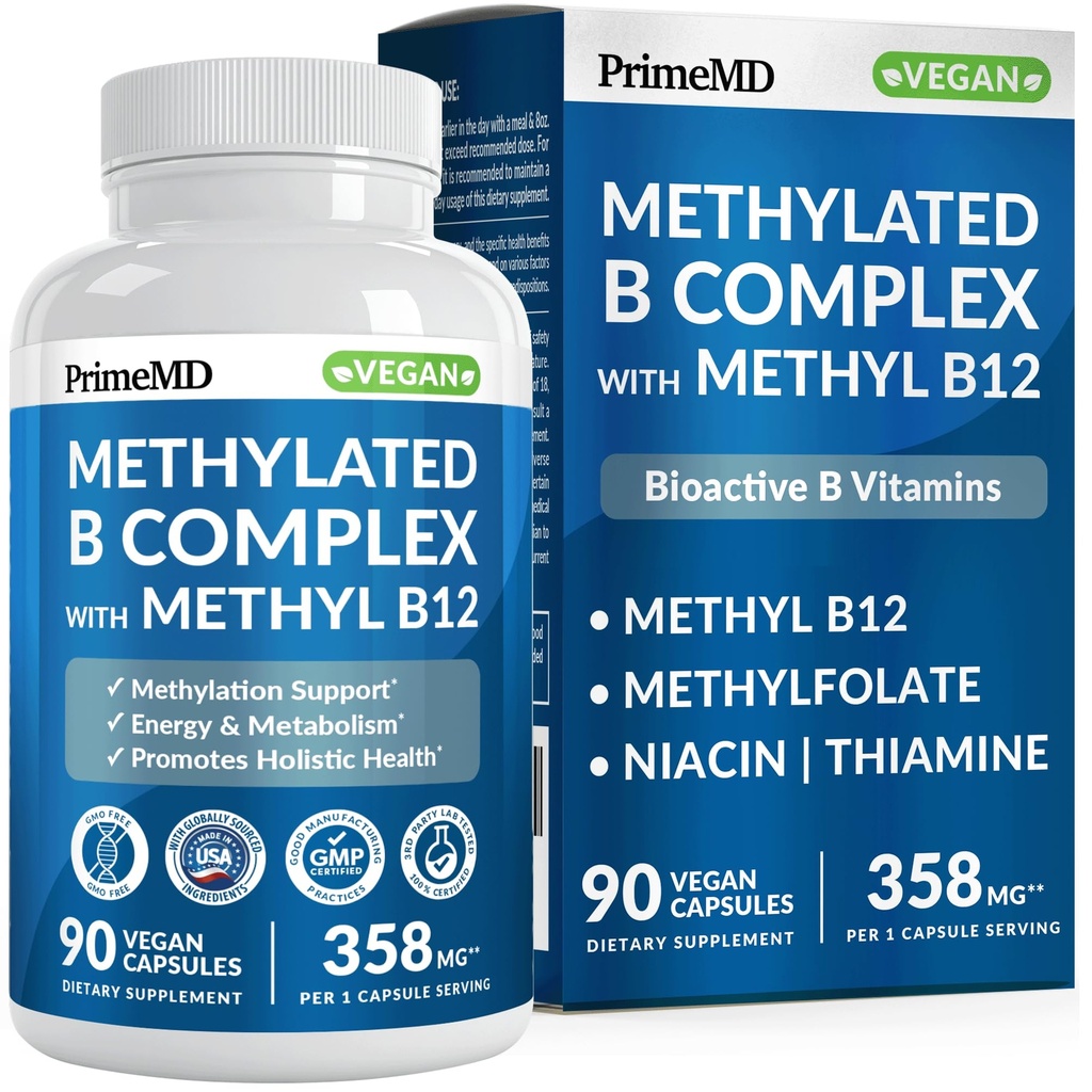 Complejo B metilcobalamina con metalfolato y B12 Metilcobalamina 1000 mcg - Multivitamina metilada para energía, función cerebral y bienestar - Complejo de vitamina B para hombres y mujeres (90 servidumbres) (Pack of 1)